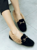 Mocassins en polyester noir Bout carré Détails en métal Chaussures décontractées Mocassins pour femmes