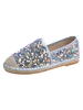 Mocassins en tissu argenté à paillettes Bout rond Color Block Chaussures pour femmes occasionnelles