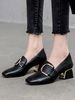 Mocassins femme noir talon épais