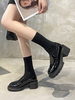 Mocassins femmes noirs bout rond talon épais chaussures classique en PU verni