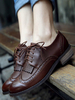 Mocassins Femmes Oxfords Plats à Cuir Synthétique avec Creusants à Col Rond à Lacets Unicolore