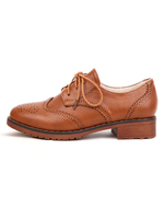 Mocassins Femmes Oxfords Plats à Cuir Synthétique avec Creusants à Col Rond à Lacets Unicolore
