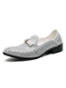 Mocassins Homme Blanc Paillettes Slip-On Bout Rond En Cuir Synthétique