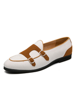 Mocassins Homme Blanc Slip-On Monk Strap Round Toe Canvas