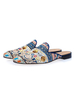 Mocassins Hommes 2022 Mule Bleu Bout Rond Satin Ethnique Bordé Dos Nu Mules