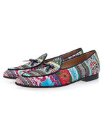 Mocassins Hommes 2022 Rouge Bout Rond Ethnique Bordé
