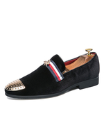 Mocassins hommes noirs en velours côtelé bout rond détail en métal chaussures enfilées chaussures décontractées