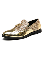 Mocassins Hommes Plats Vernis à Cuir Synthétique avec Bout Rond Cousu avec Paillettes Décors avec Noeud Unicolore