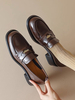 Mocassins marron femmes bout rond mocassins Penny à enfiler