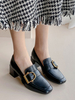Mocassins noirs femmes bout carré en cuir Synthétique détails en métal sans lacet chaussures