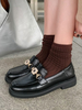 Mocassins noirs femmes en cuir Synthétique bout rond en métal détails strass sans lacet chaussures