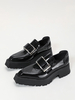 Mocassins Noirs Pour Femmes Avec Boucle Plateforme À Enfiler