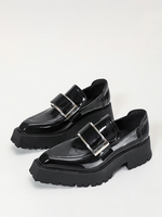 Mocassins Noirs Pour Femmes Avec Boucle Plateforme À Enfiler