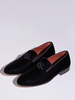 Mocassins noirs pour hommes en daim à bout rond avec illustration brodée chaussures à enfiler pour robe de bal fête mariage