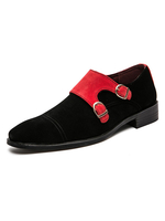 Mocassins noirs pour hommes Slip-On Détails en métal Bloc de couleur Bout rond en cuir PU Chaussures plates décontractées