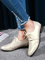 Mocassins Oxfords Plates Femmes à Cuir Synthétique Vernis à Lacets Creusants Unicolore Mocassins Oxfords Plates Femmes