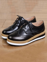Mocassins Oxfords Plates Femmes avec Plateforme à Cuir Synthétique Vernis à Lacets Creusants Cousu Tricolores Mocassins Oxfords Plates Femmes