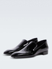 Mocassins pour hommes à bout rond en cuir verni noir à enfiler pour bal de fin dannée et mariage