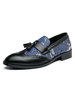 Mocassins pour hommes bleu Slip-On Metal Details Œuvre dart à bout rond Chaussures plates en cuir PU