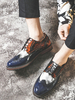 Mocassins pour hommes chaussures en cuir verni bleu PU sans lacet illustration bout pointu chaussures en cuir décontractées