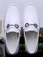 Mocassins pour hommes Chaussures plates à bout rond en cuir de vache confortable blanc