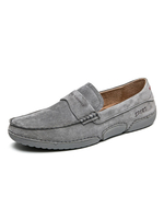 Mocassins pour hommes Chaussures plates à bout rond en cuir suédé confortable grises