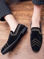 Mocassins pour hommes Chaussures plates décontractées en cuir PU à la mode noire cloutées