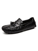 Mocassins pour hommes Chaussures plates en cuir PU à bout rond imprimé poisson noir sans lacets