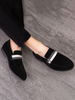 Mocassins pour hommes Chaussures plates en cuir PU à bout rond noir avec sangle de moine à enfiler