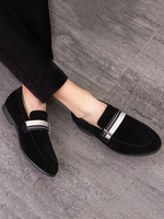Mocassins pour hommes Chaussures plates en cuir PU à bout rond noir avec sangle de moine à enfiler