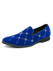 Mocassins pour hommes confortables bleu à carreaux brodés sans lacets en cuir Synthétique chaussures habillées chaussures de fête