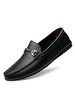 Mocassins pour hommes confortables en cuir PU avec détails en métal imprimés mocassins noirs à enfiler