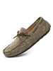Mocassins pour hommes confortables en cuir suédé avec nœuds sans lacets; chaussures plates décontractées kaki