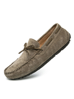 Mocassins pour hommes confortables en cuir suédé avec nœuds sans lacets; chaussures plates décontractées kaki