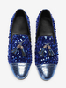 Mocassins pour hommes en cuir à paillettes à enfiler avec pompon pour bal de fin dannée et mariage