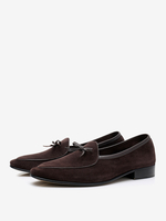 Mocassins pour hommes en cuir de vache avec nœuds en daim pour bal de fin dannée et mariage