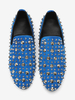 Mocassins pour hommes en cuir de vachette avec rivets et pointes bleues pour chaussures de bal et de mariage