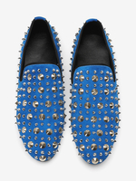 Mocassins pour hommes en cuir de vachette avec rivets et pointes bleues pour chaussures de bal et de mariage