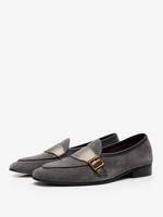Mocassins pour hommes en cuir de vachette et daim gris avec bride à moine pour bal de promo et mariage