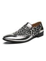 Mocassins pour hommes en cuir PU à enfiler à imprimé léopard