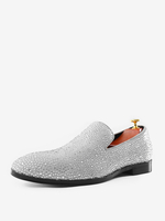 Mocassins pour hommes en daim blanc froid avec strass en cristal chaussures à enfiler pour bal de fin dannée mariage