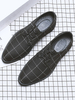 Mocassins pour hommes en toile noire supérieure à motif à carreaux sans lacet à carreaux à bout pointu chaussures en cuir décontractées