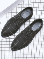 Mocassins pour hommes en toile noire supérieure à motif à carreaux sans lacet à carreaux à bout pointu chaussures en cuir décontractées
