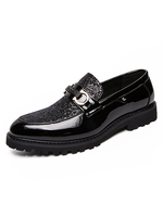 Mocassins pour hommes noir confortable en cuir PU sans lacet bout rond bas-hauts chaussures plates décontractées