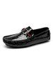 Mocassins pour hommes noir sans lacet géométrique bout rond motif en peau de vache en cuir PU chaussures décontractées