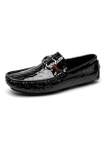 Mocassins pour hommes noir sans lacet géométrique bout rond motif en peau de vache en cuir PU chaussures décontractées