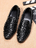 Mocassins pour hommes Rivets Bloc de couleur Bout pointu Pointes en cuir de vachette Chaussures de mariage de bal à enfiler