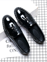 Mocassins pour hommes Slip-On Bout rond en cuir PU Chaussures décontractées noires