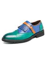 Mocassins pour hommes Slip-On Glands Color Block Vert Bout rond Chaussures habillées en cuir Synthétique