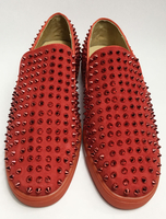 Mocassins rouges en cuir Spike chaussures hommes bout rond plat glisser sur les chaussures
